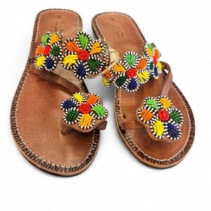 NWT East African Handmade  Colorful Beaded Sandals - Size 8